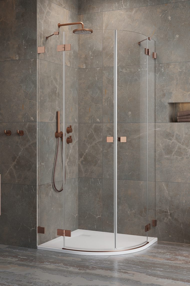 душевой уголок radaway essenza pro brushed copper pdd 90x80 стекло прозрачное, профиль брашированная медь