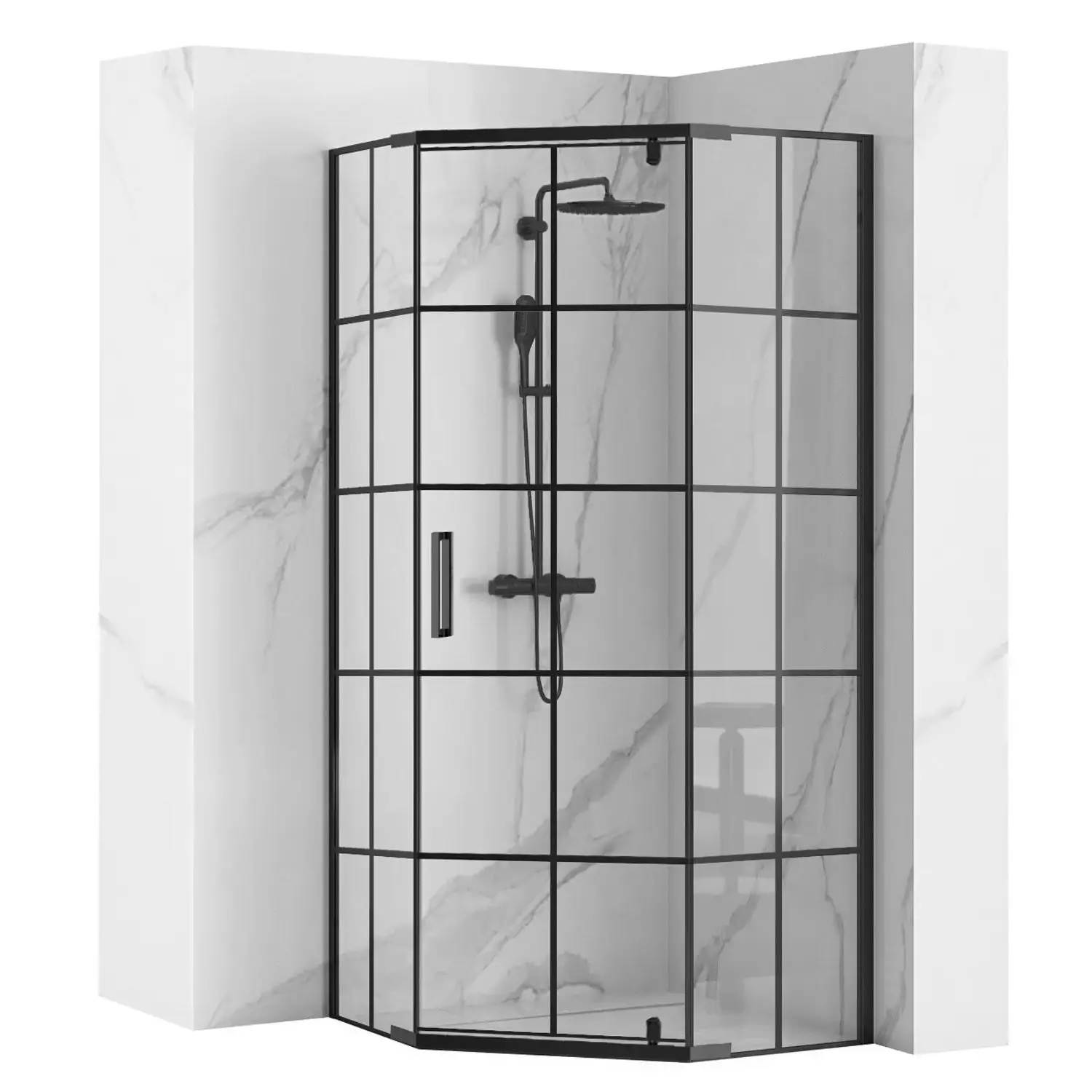 душевой уголок rea hex black 90x90 стекла прозрачные, профиль черный