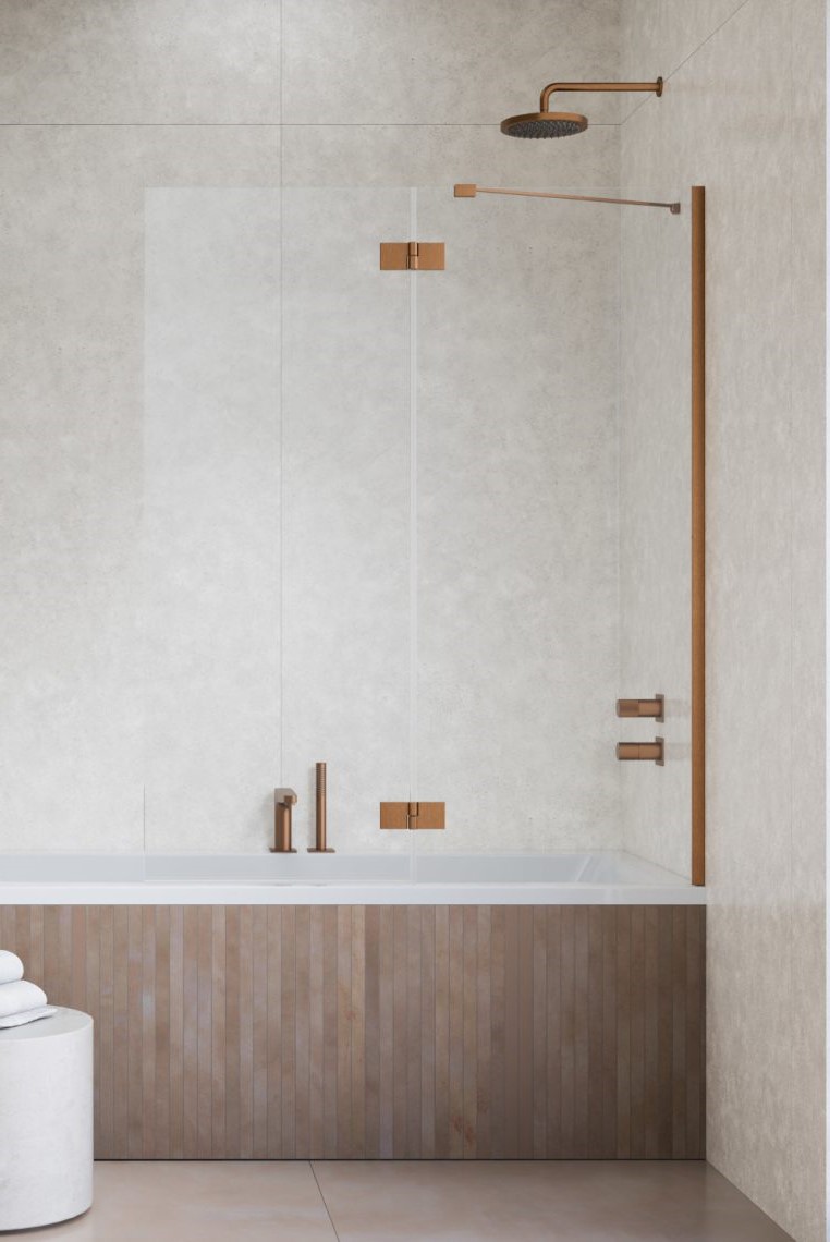 шторка на ванну radaway essenza brushed copper pnd ii 100x150 правая, стекла прозрачные, профиль брашированная медь