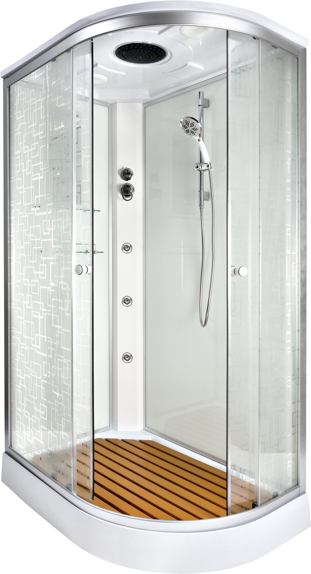 душевая кабина deto em1512 l 120x80 (с гидромассажем) стекла матовые, с рисунком, профиль хром, левая