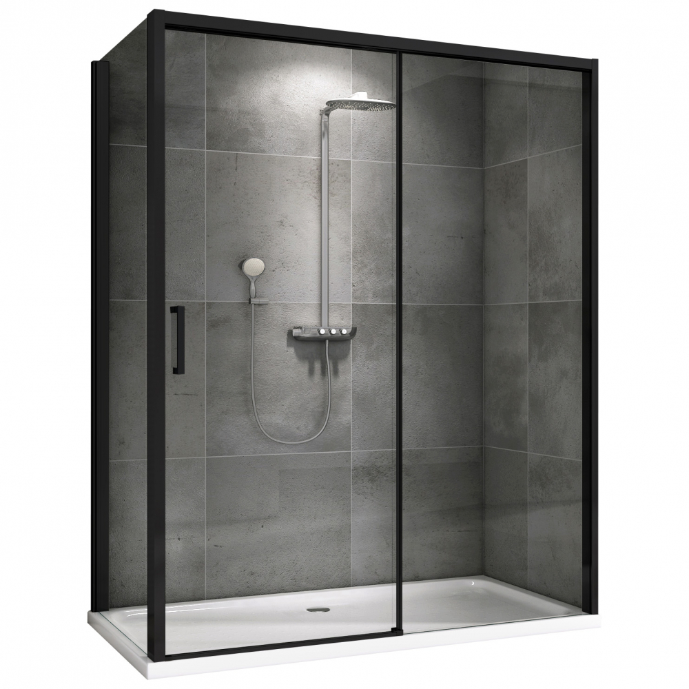 душевой уголок abber komfort ag93130b-s92b 130x90 стекла прозрачные, профиль черный