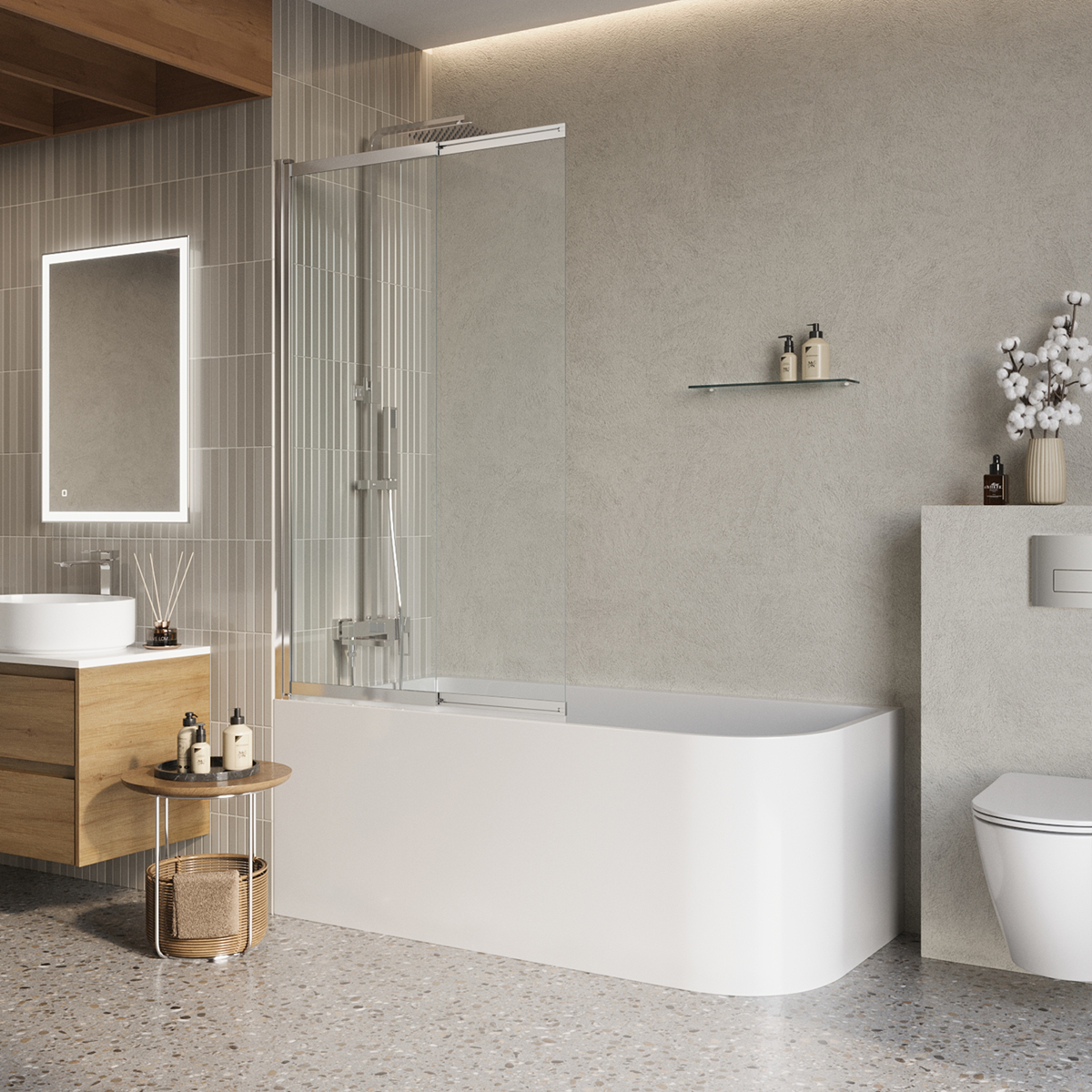шторка для ванны belbagno luce 80x145 стекло прозрачное / профиль хром