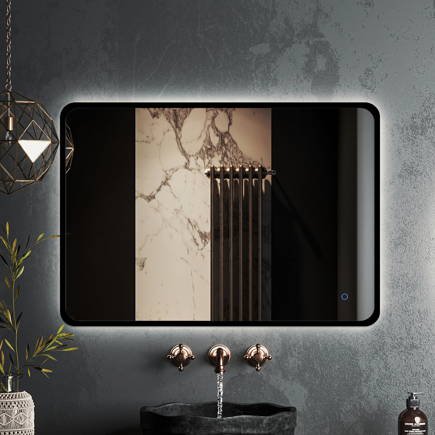 зеркало roxen simon black 90x70 с подсветкой