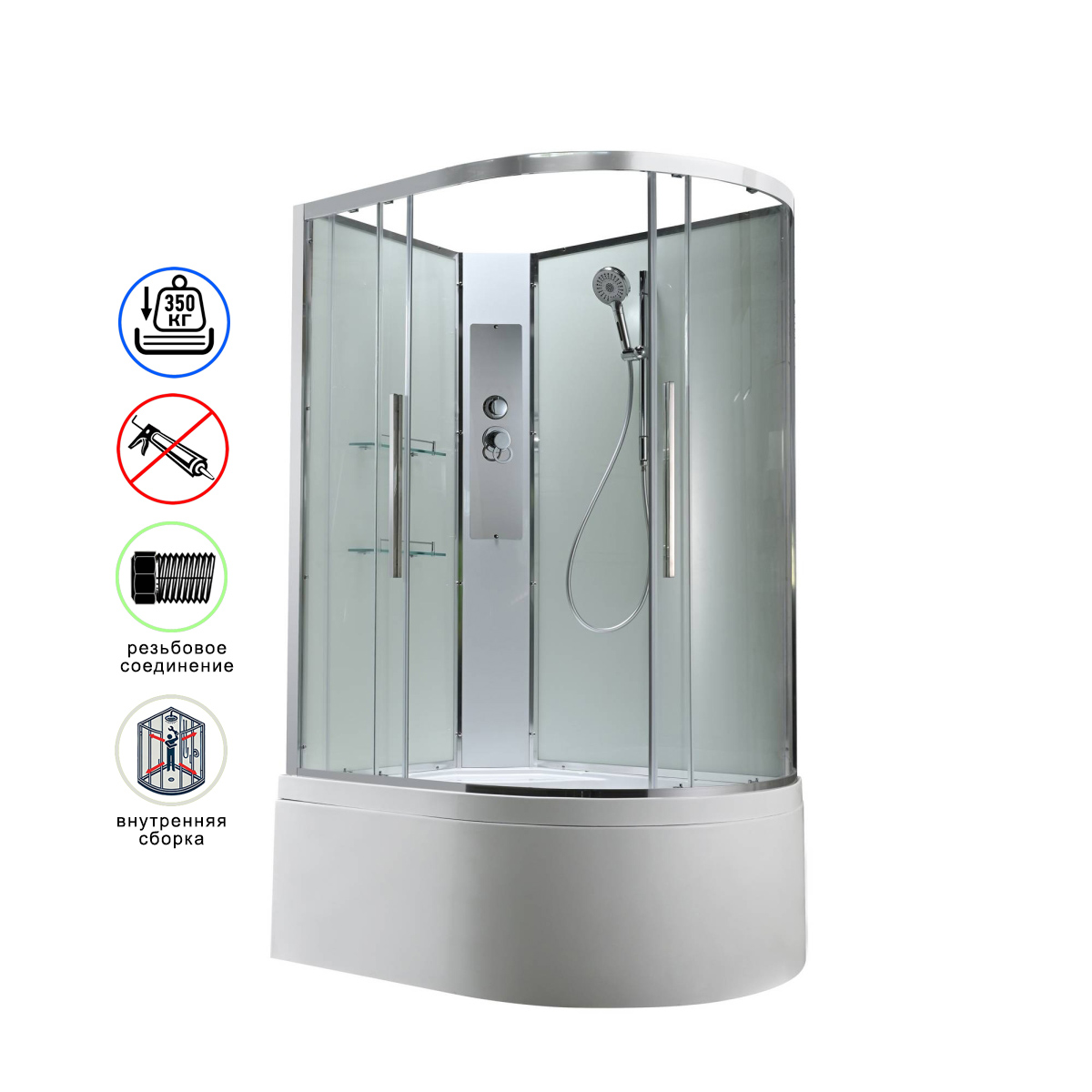 душевая кабина avacan em5811lnt ava 110x80 левая, без крыши, стекла прозрачные, профиль хром