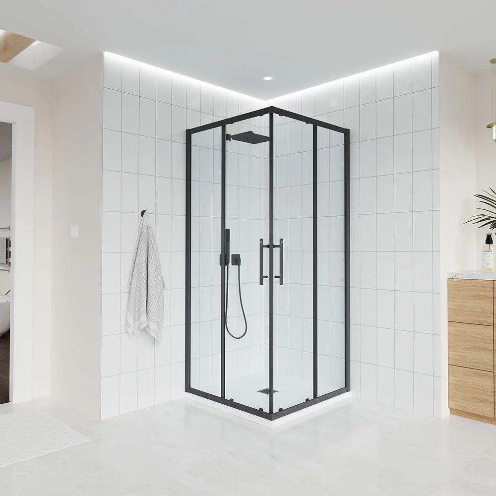 душевой уголок veconi evo 300 b 100x80 прозрачные стекла / профиль черный матовый