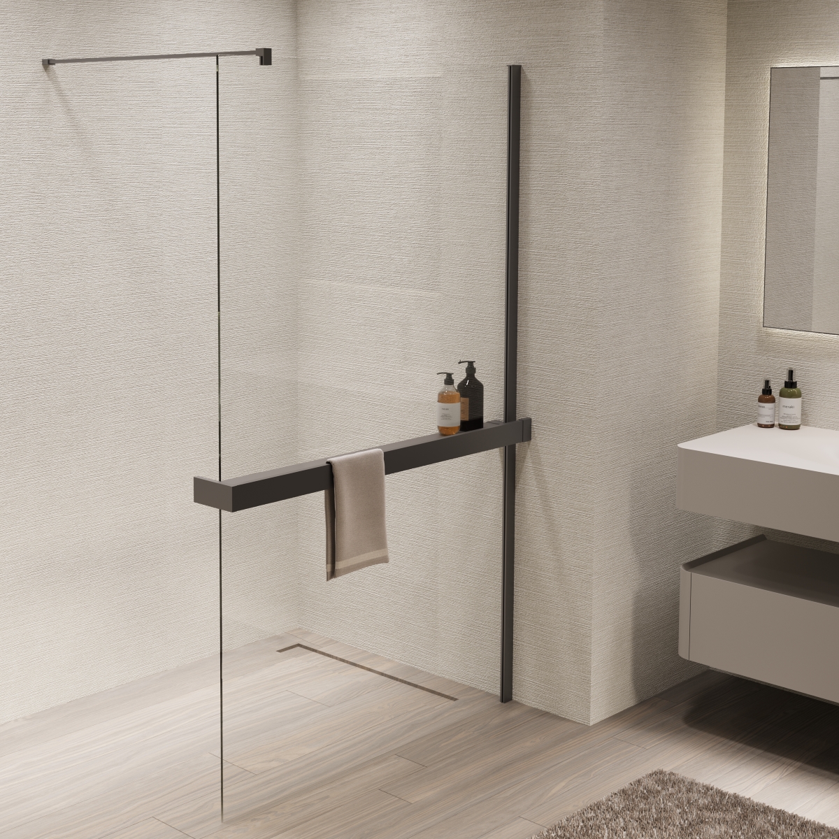 душевой уголок vincea walk-in 120x200 стекла прозрачные, профиль вороненая сталь