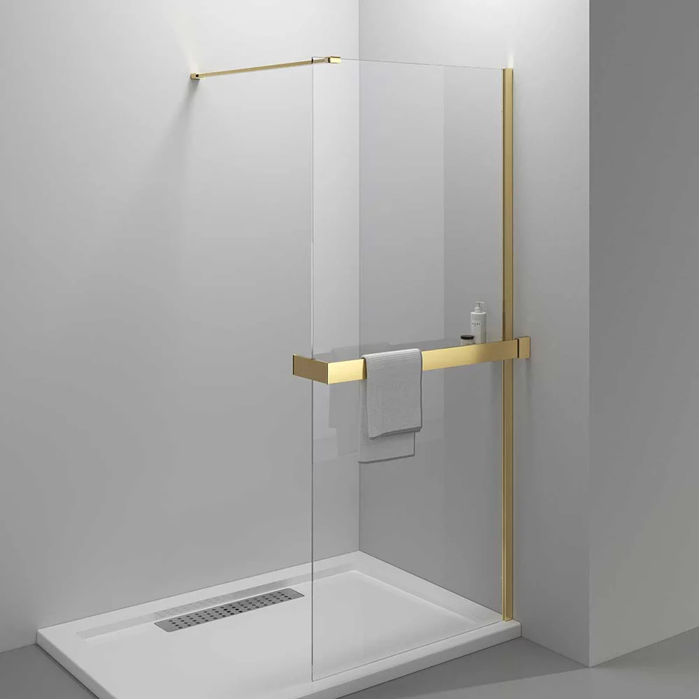 душевой уголок vincea walk-in hr 90x200 стекла прозрачные, профиль матовое золото