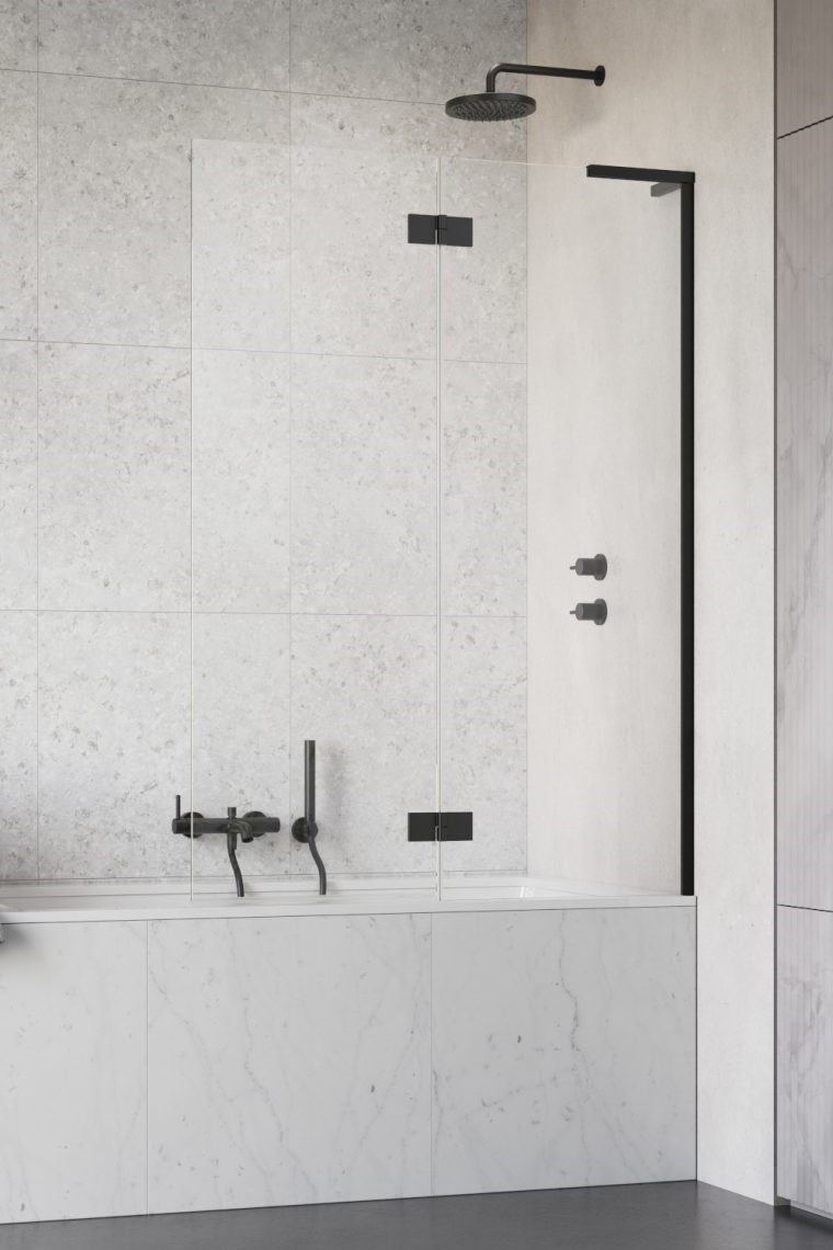 шторка на ванну radaway essenza 8 sl black pnd ii 120x150 правая, стекла прозрачные, профиль черный