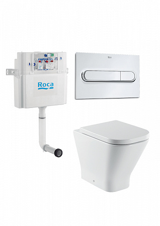 унитаз приставной roca the gap с крышкой + инсталляция с клавишей смыва, белая (893109000)
