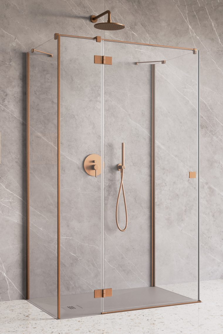 душевой уголок radaway essenza brushed copper kdj+s 80x90 левый, стекла прозрачные, профиль брашированная медь