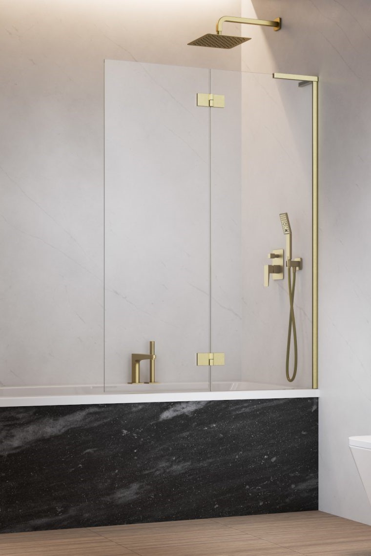 шторка на ванну radaway essenza 8 sl brushed gold pnd ii 100x150 правая, стекла прозрачные, профиль брашировнное золото