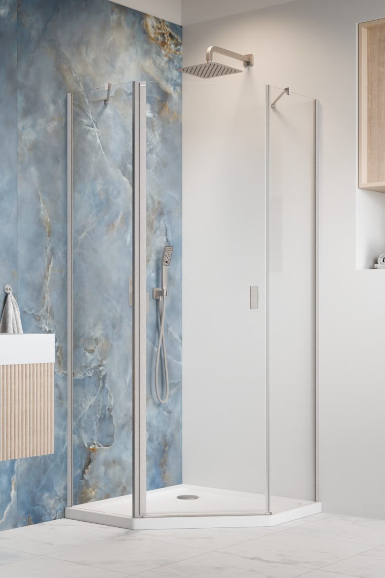 душевой уголок radaway nes brushed nickel ptj 80x80 левый, стекла прозрачные, профиль брашированный никель