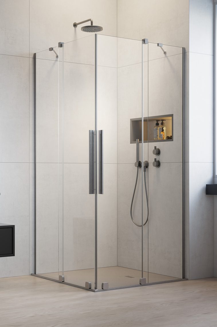 душевой уголок radaway furo brushed nickel kdd 100x80 стекла прозрачные, профиль брашированный никель