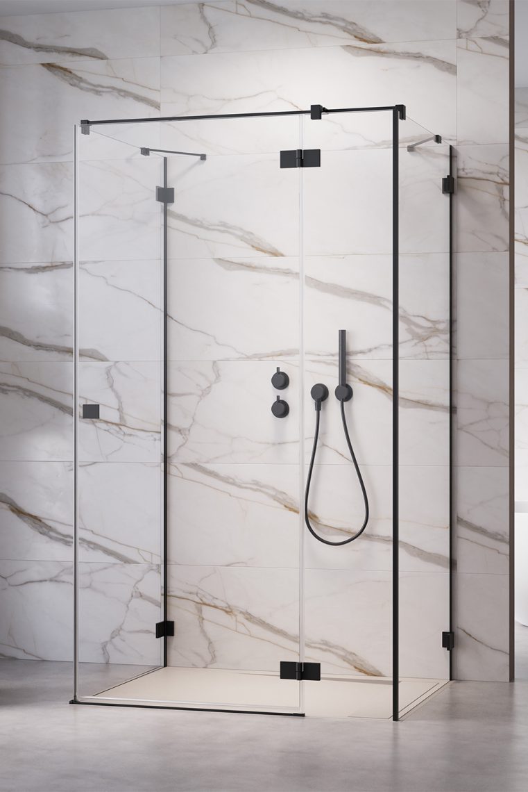 душевой уголок radaway essenza pro black kdj+s 110x80 левый, стекла прозрачные, профиль черный
