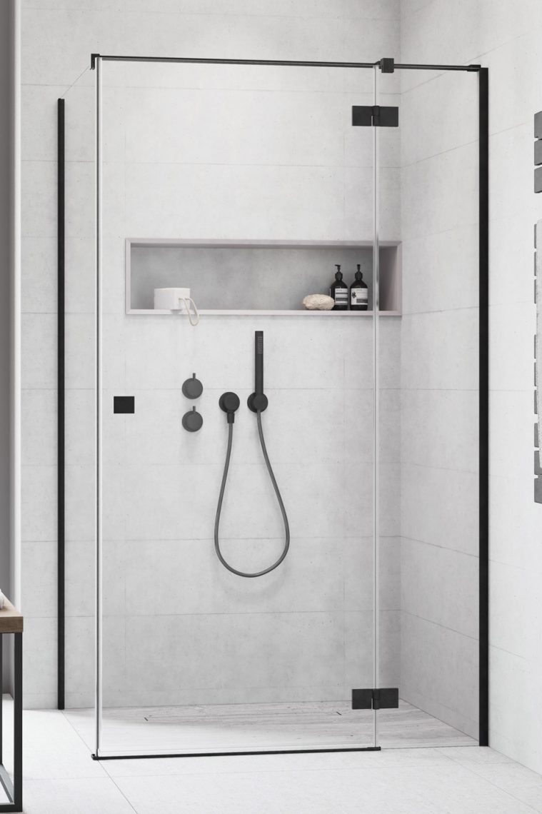 душевой уголок radaway essenza 8 black kdj 80x120 правый, стекла прозрачные, профиль черный