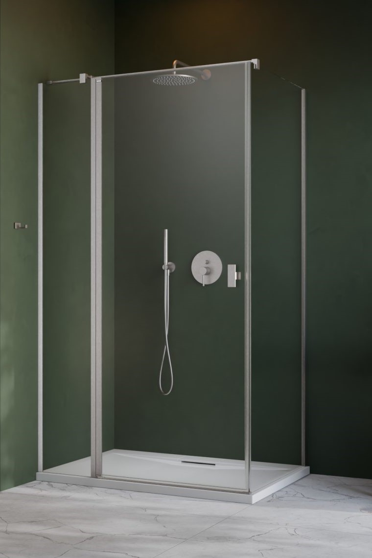 душевой уголок radaway nes brushed nickel kdj ii 110x75 левый, стекла прозрачные, профиль брашированный никель