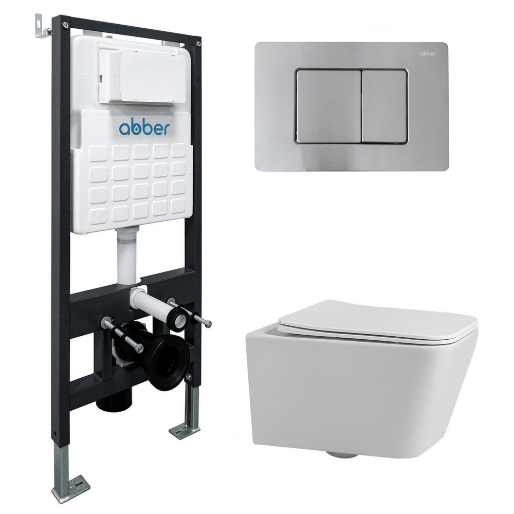 комплект инсталляции abber ac0105 с клавишей смыва ac0120mch матовый хром и подвесным унитазом rechteck ac1201