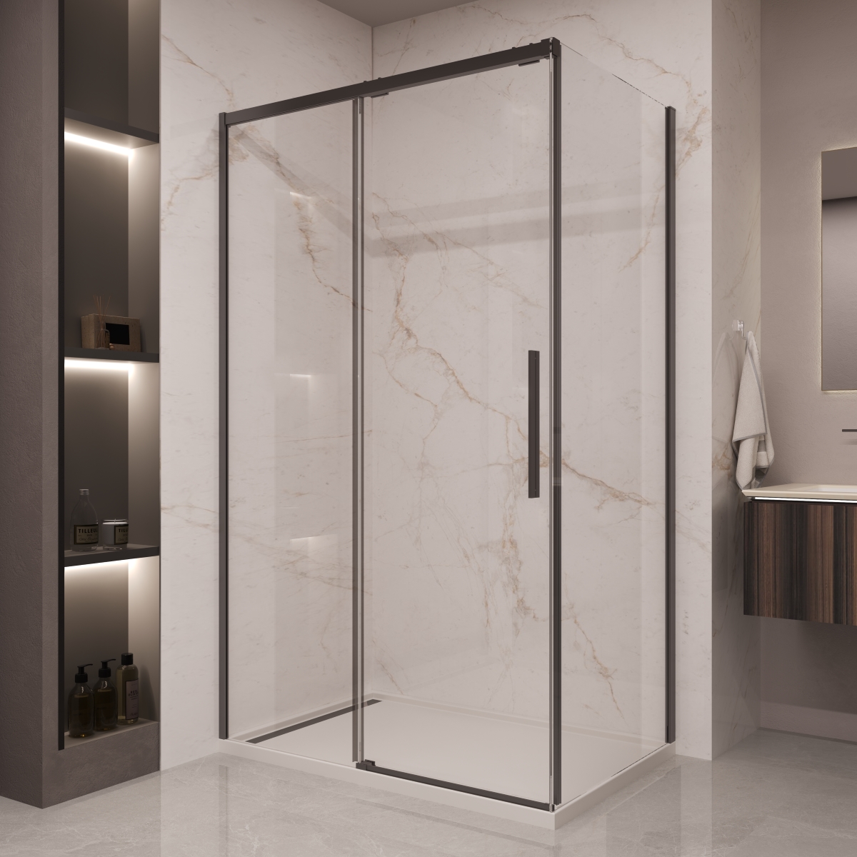 душевой уголок vincea stella vsr-1st8011clb 110x80 стекла прозрачные / профиль черный матовый