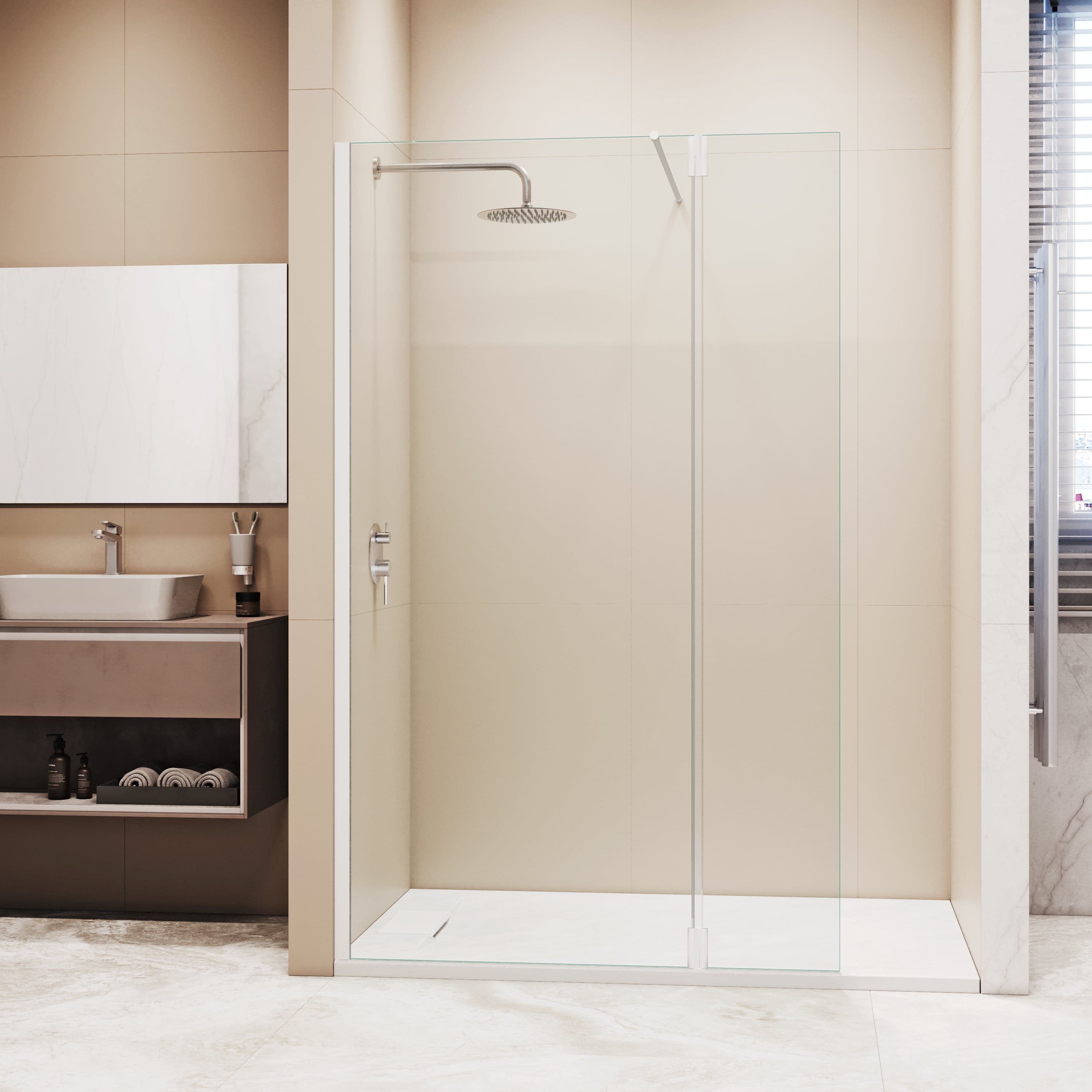душевой уголок rgw walk in wa-051w (wa-010w + z-071w) 70x195 стекло прозрачное / профиль белый