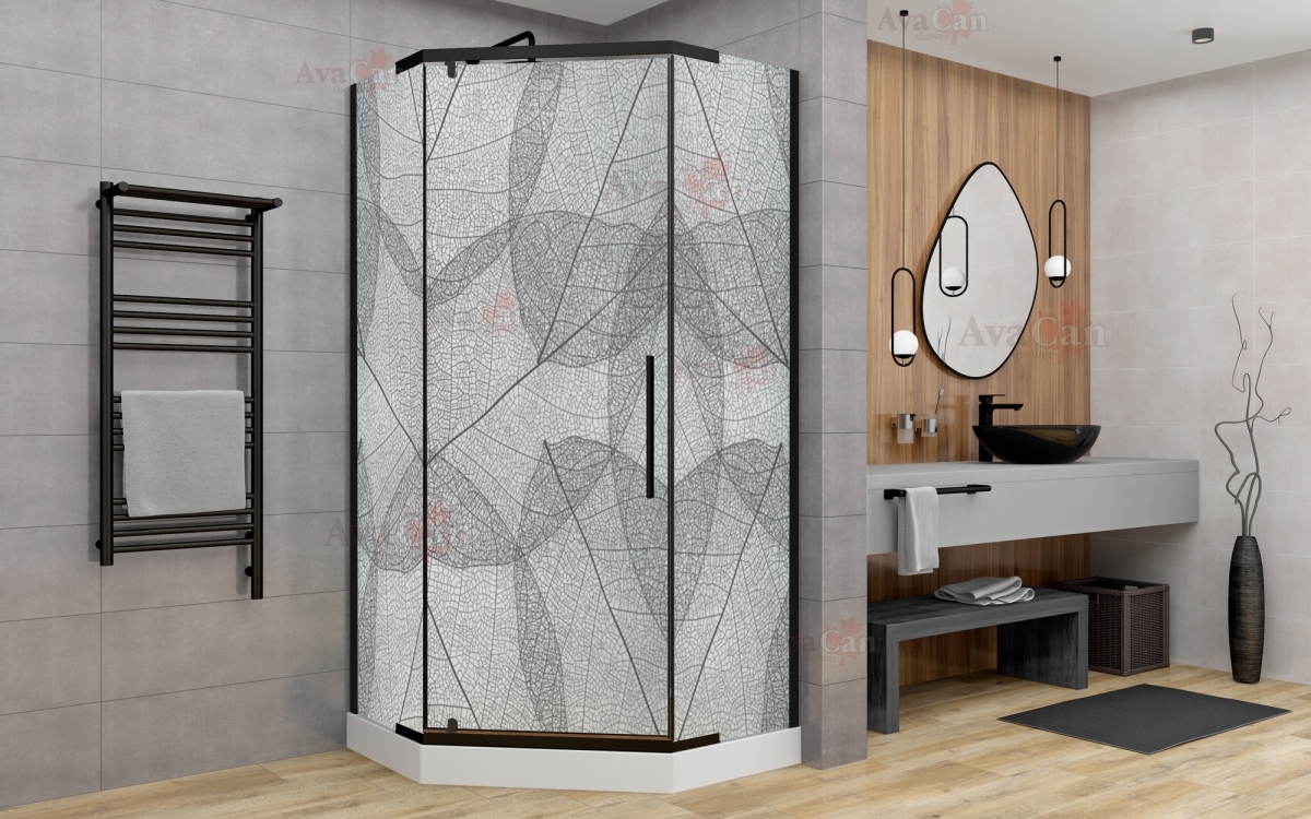душевой уголок avacan pb 90 mt ava 90x90 стекла матовые с рисунком, профиль черный