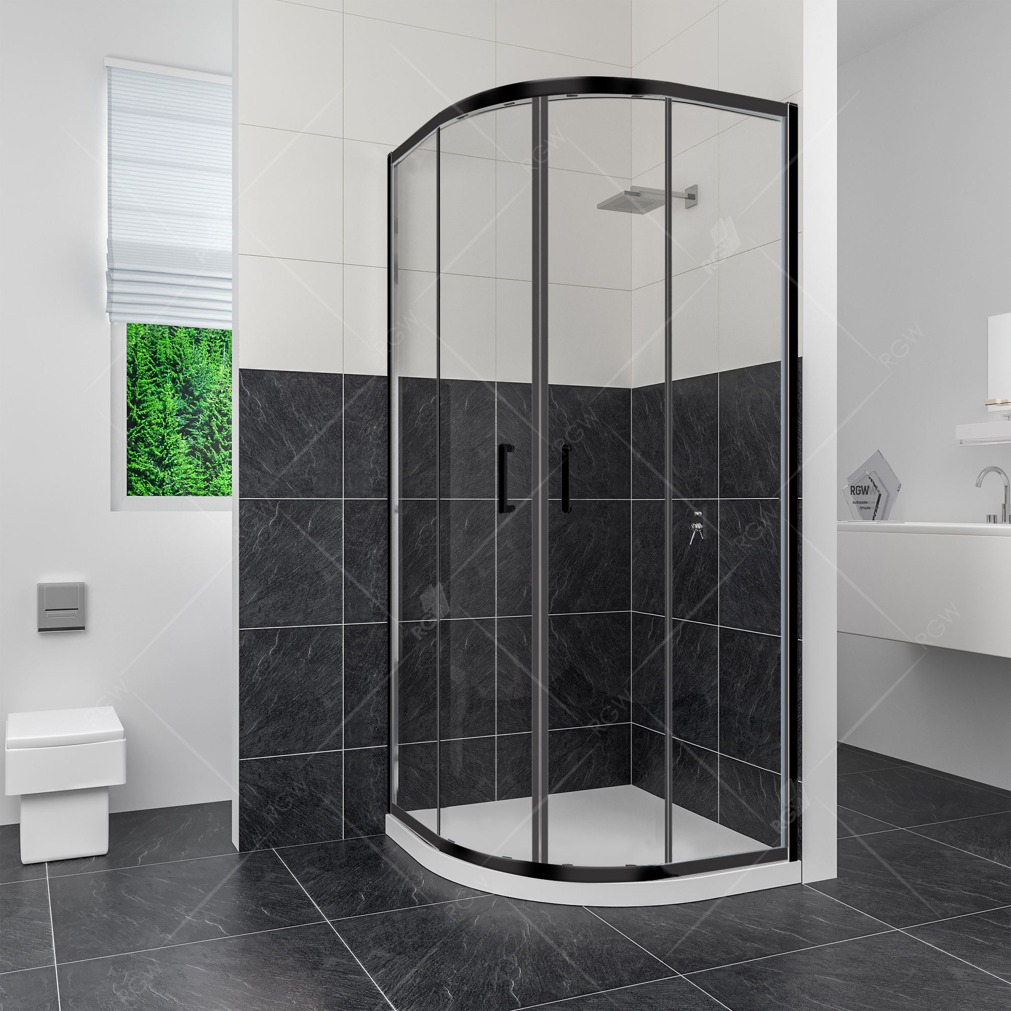 душевой уголок rgw classic cl-54-b 100x100 стекла прозрачные, профиль черный