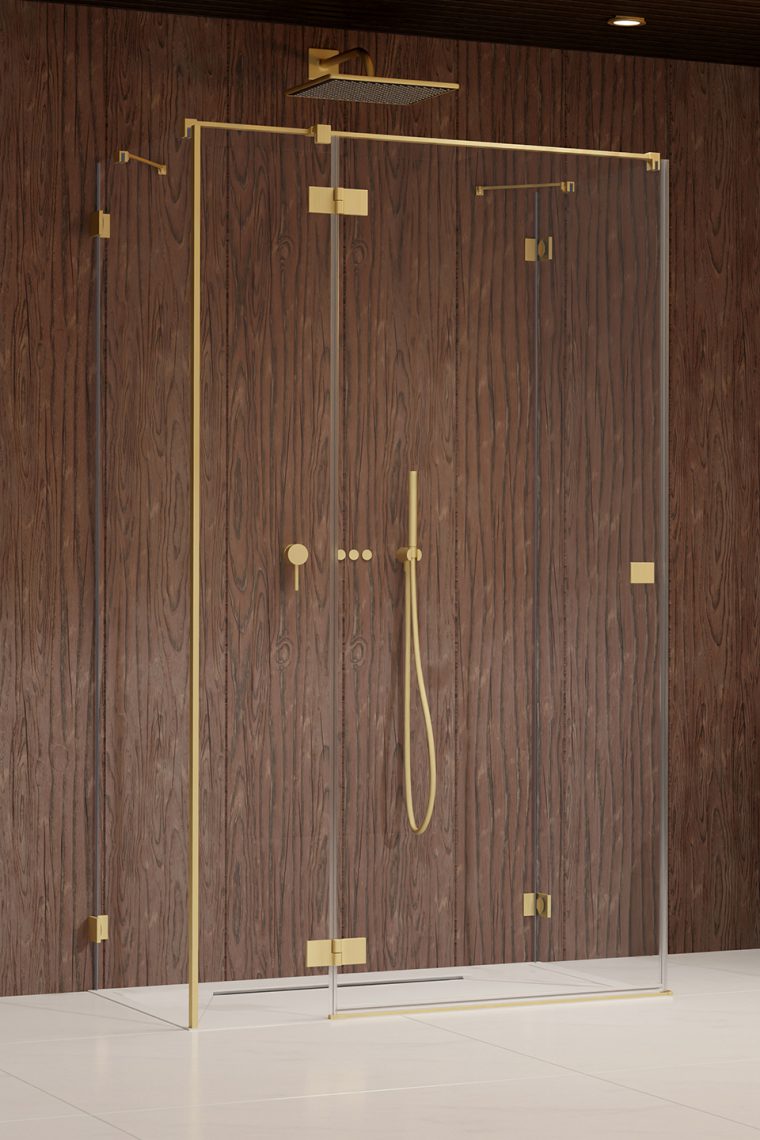 душевой уголок radaway essenza pro brushed gold kdj+s 100x100 левый, стекла прозрачные, профиль брашированное золото
