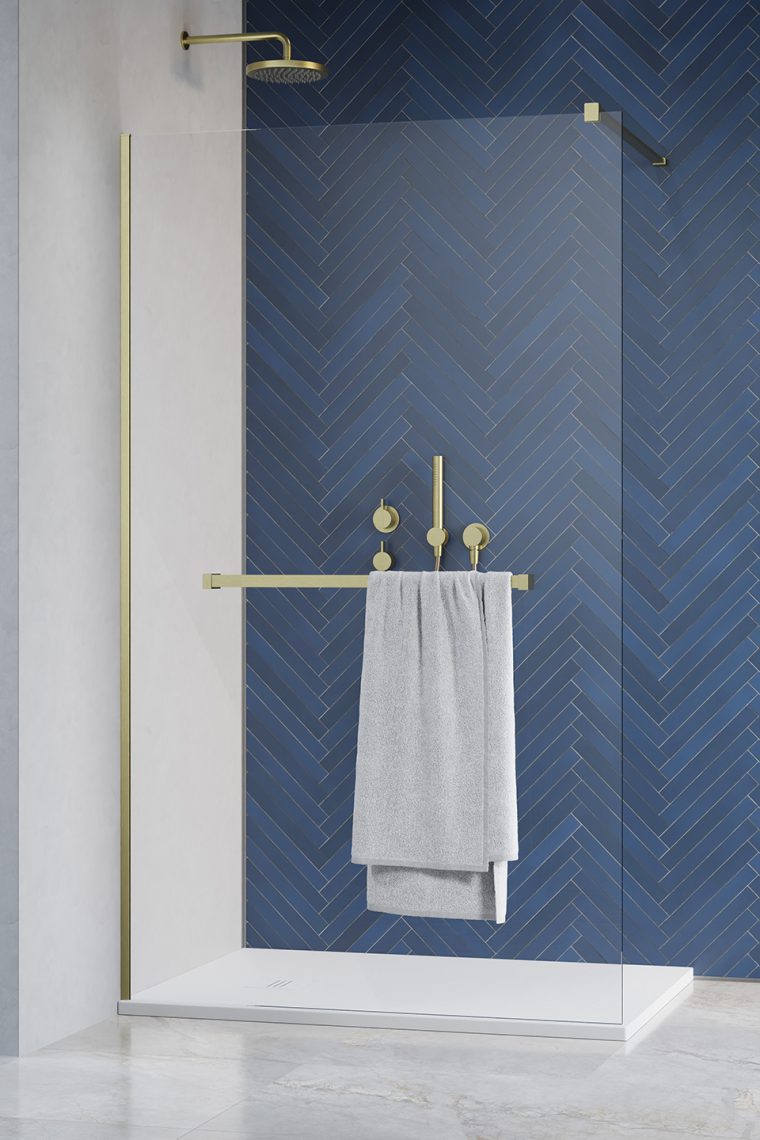 душевой уголок radaway modo new ii brushed gold 120x200 с полотенцедержателем, стекла прозрачные, профиль брашированное золото