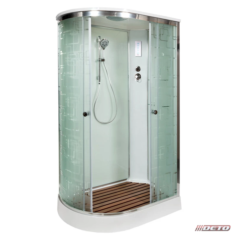 душевая кабина deto em1512 r 120x80 (с электрикой) стекла матовые, с рисунком, профиль хром, правая