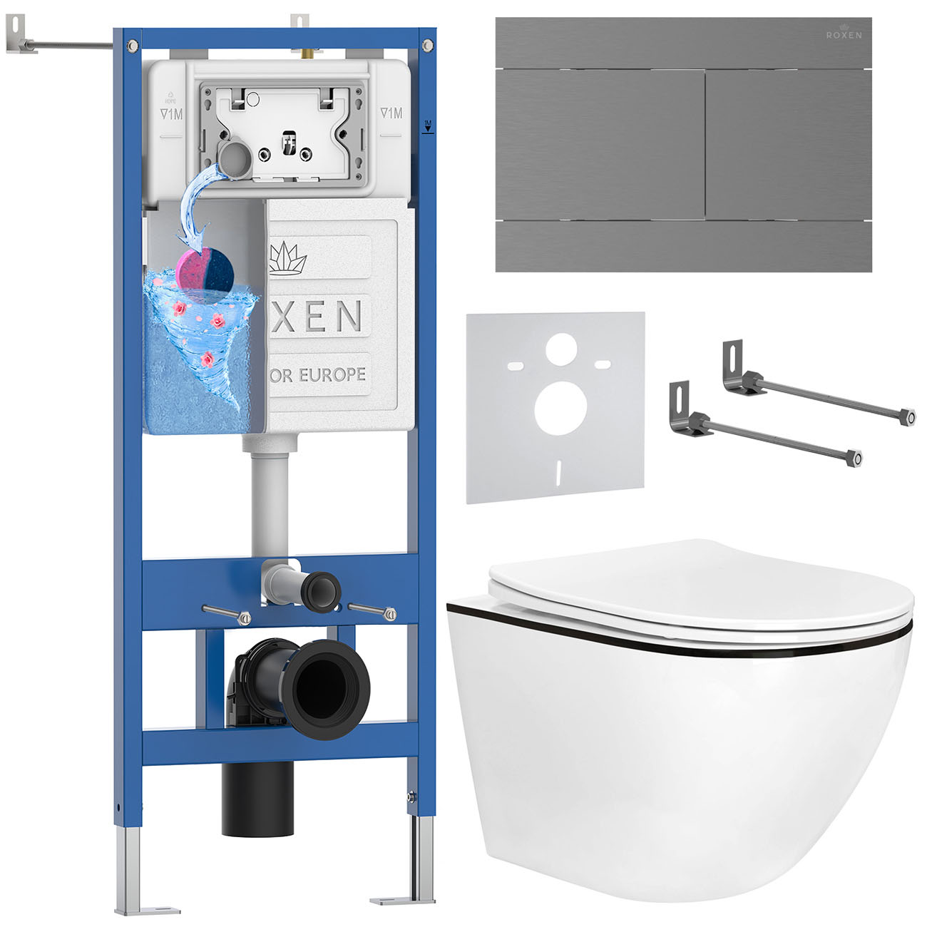 комплект инсталляции roxen 6 в 1 stounfix dual fresh 868617 клавиша оружейная сталь