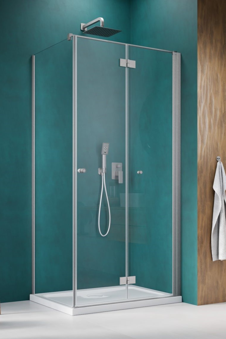 душевой уголок radaway nes brushed nickel kdj b 90x90 правый, стекла прозрачные, профиль брашированный никель