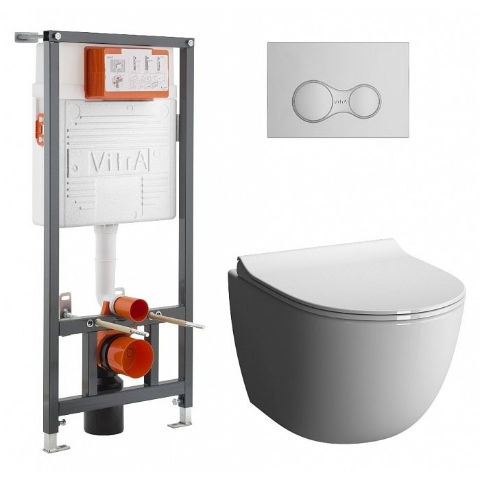 комплект vitra sento l-box 9830b003-7207 инсталляция с унитазом, сиденьем микролифт и клавишей глянцевый хром