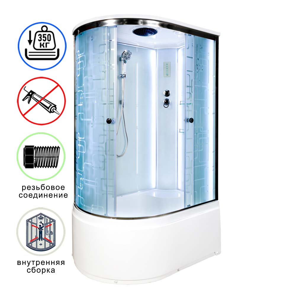 душевая кабина avacan em4512rled ava 120x80 led, правая, стекла с рисунком, профиль хром
