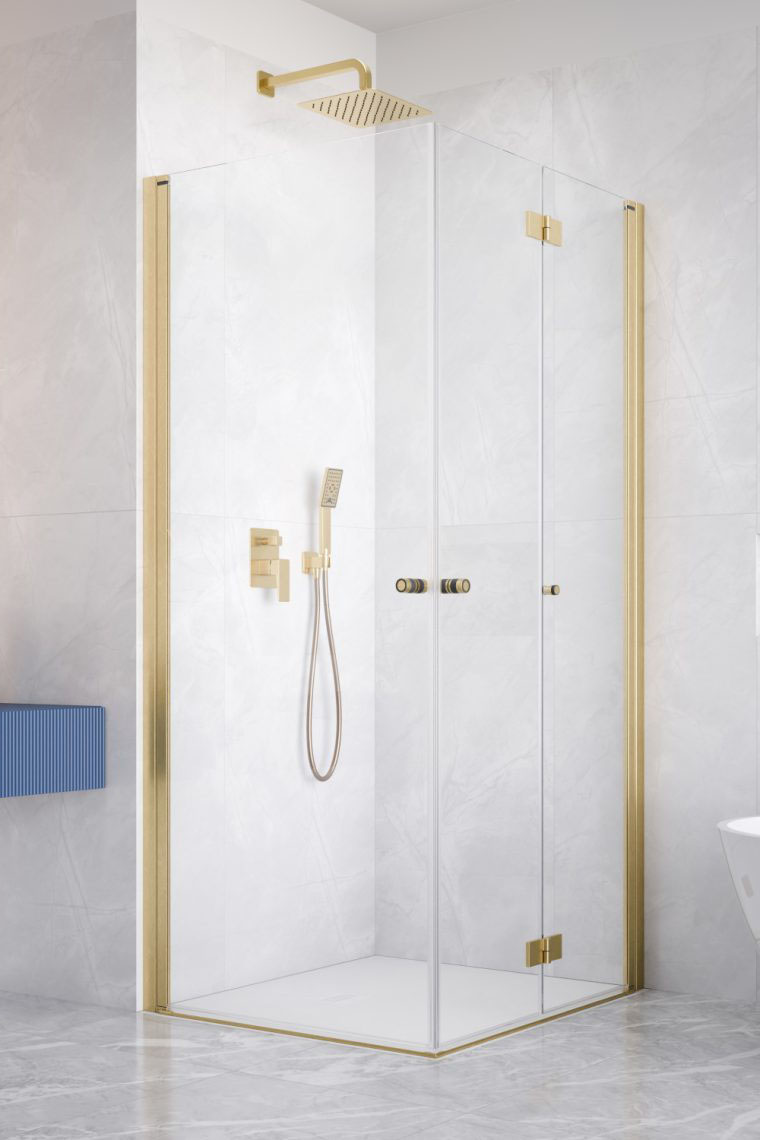 душевой уголок radaway nes brushed gold kdd b 90 r + kdd i 80 l правый, стекла прозрачные, профиль брашированное золото