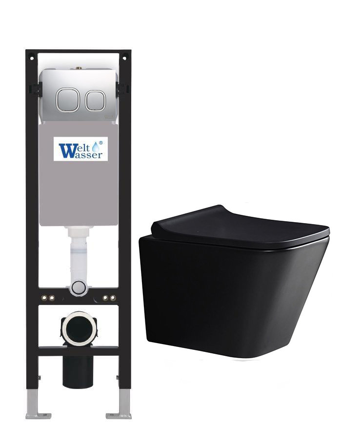 комплект инсталляция welt-wasser amberg 350 для унитаза gelbach 041 mt-bl с клавишей смыва amberg rd-cr, глянцевый хром