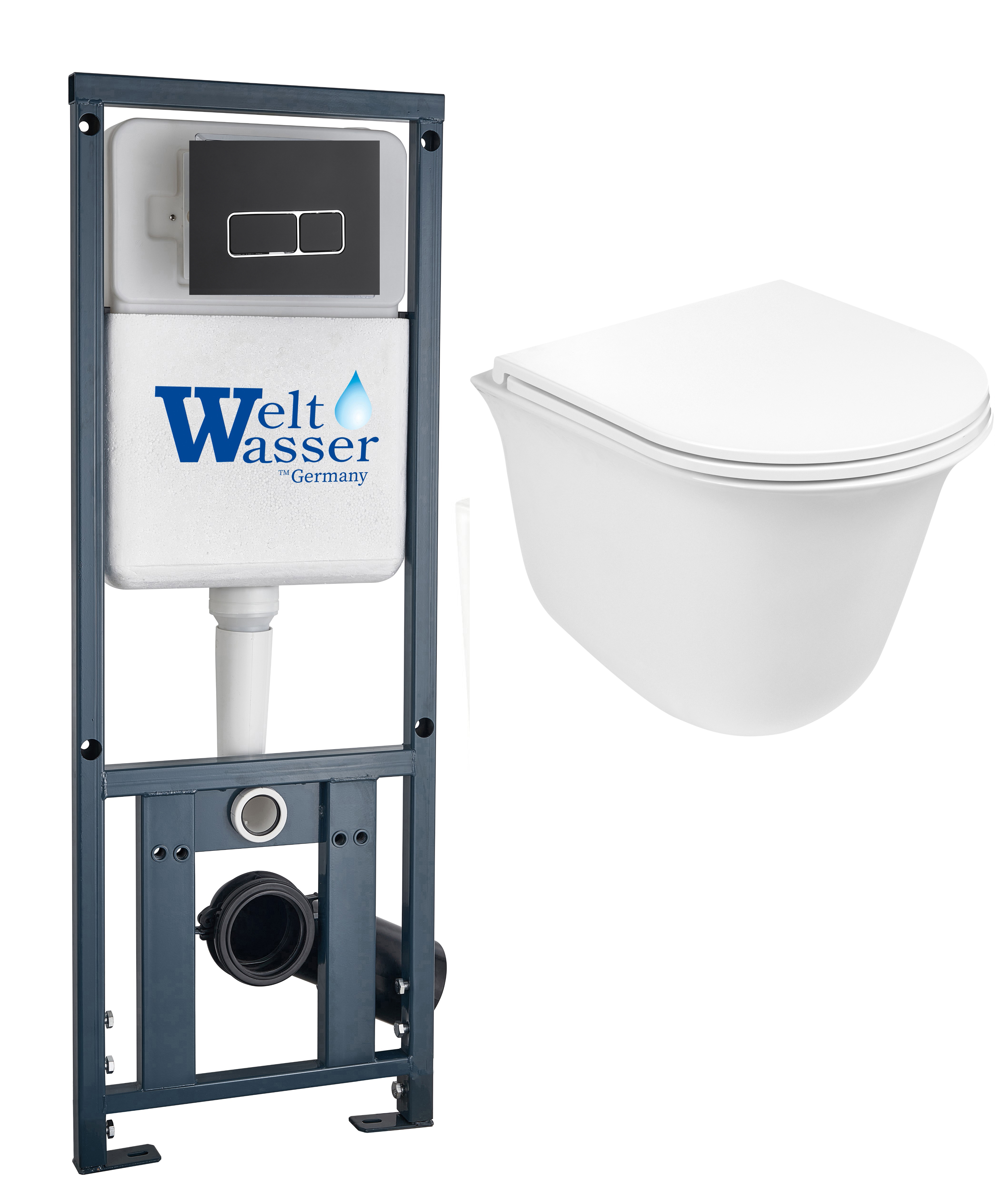 комплект инсталляции welt-wasser marberg 410 с унитазом telbach 004 gl-wt и клавишей смыва mar 410 se mt-bl черный матовый