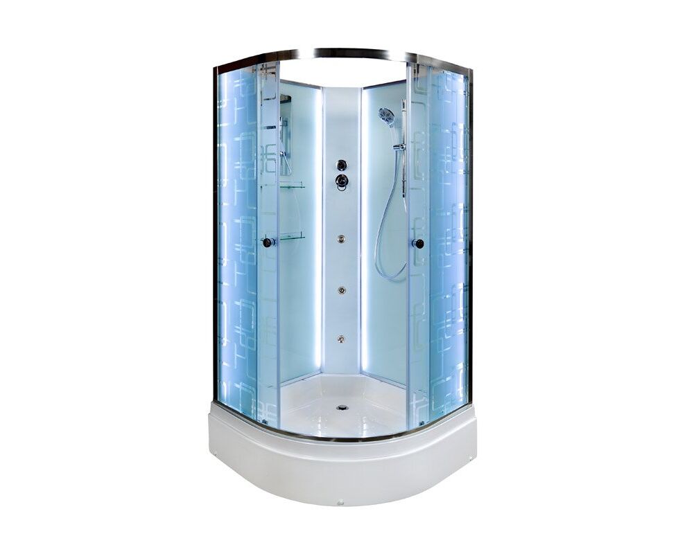 душевая кабина deto em2780nled+gm 80x80 без крыши, стекла прозрачные с рисунком, профиль глянцевый хром