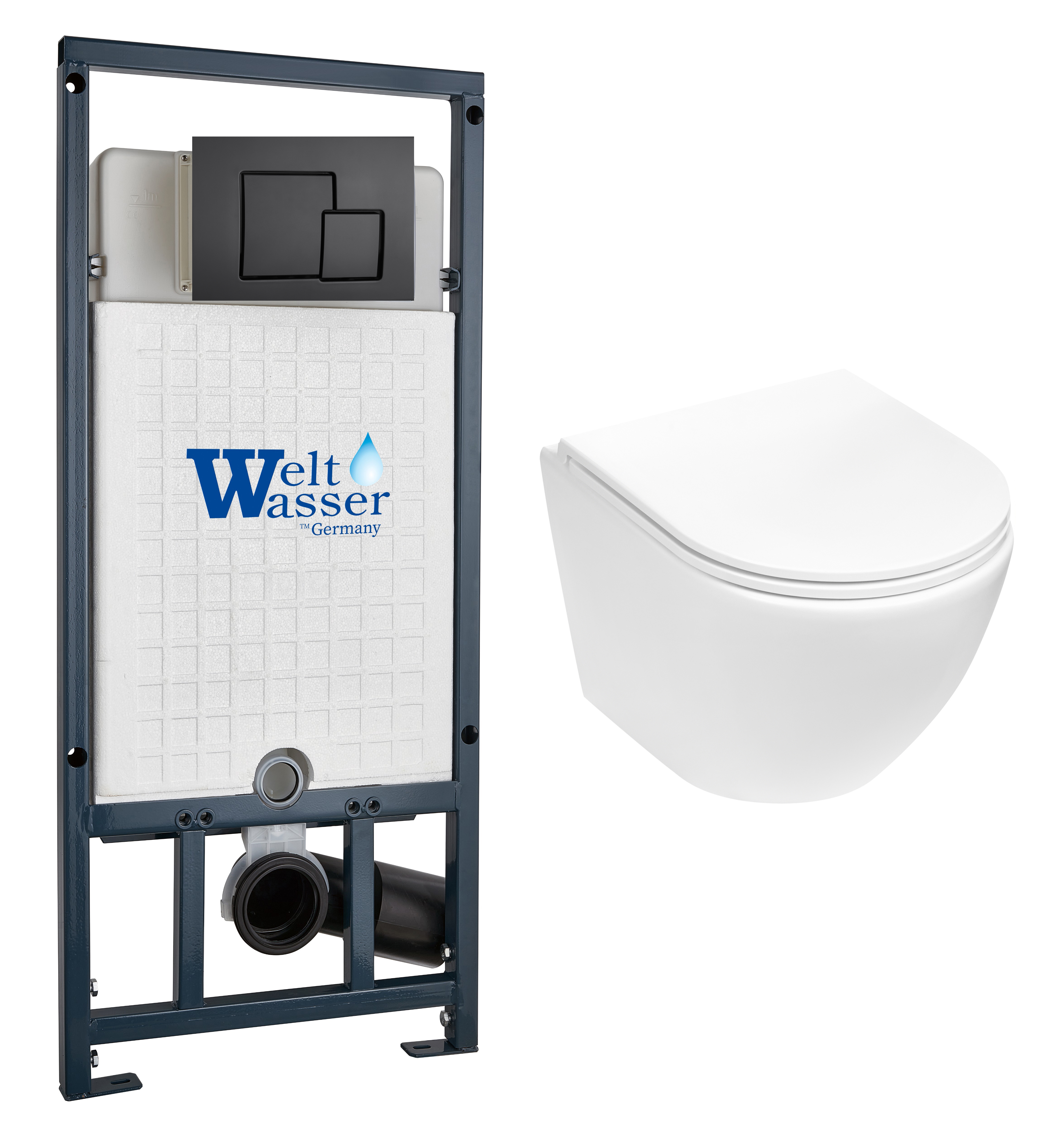 комплект инсталляции welt-wasser marberg 507 с унитазом merzbach 043 mt-wt и клавишей смыва mar 507 se mt-bl черный матовый