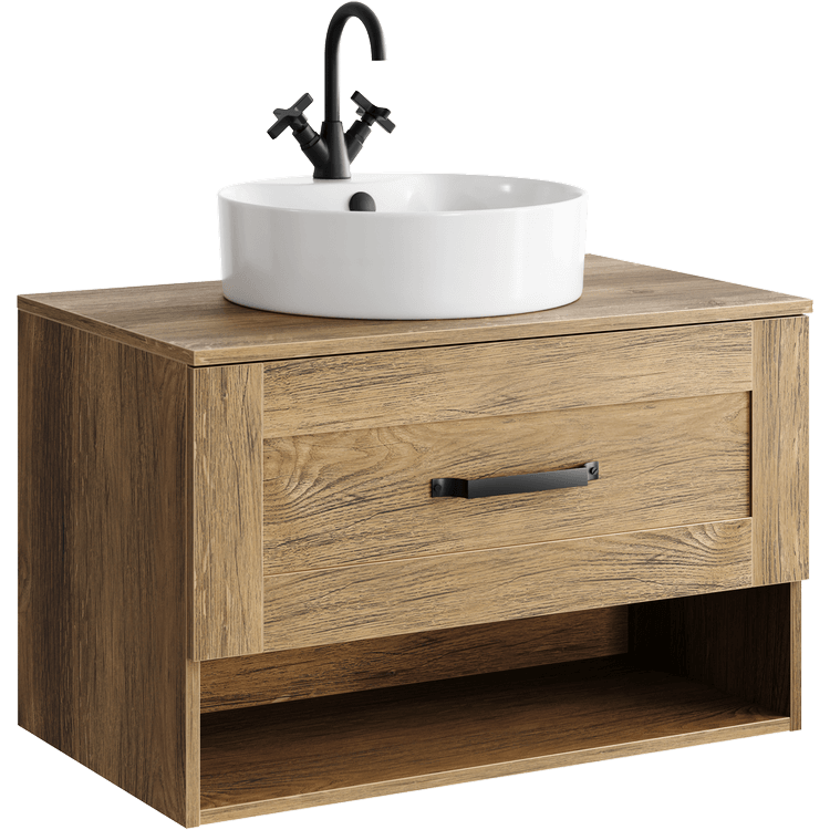 тумба подвесная aqwella craft 80 см с умывальником sanita luxe best shelf 43, цвет дуб балтийский