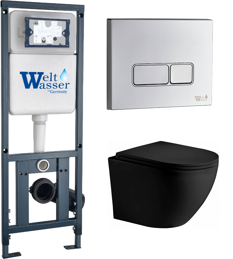 комплект инсталляции welt-wasser marberg 410 с клавишей смыва mar 410 se cr и унитазом  merzbach 043 xl mt-bl
