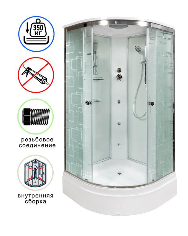 душевая кабина avacan em2790gm ava 90x90 с гидромассажем, стекла с узором, профиль хром