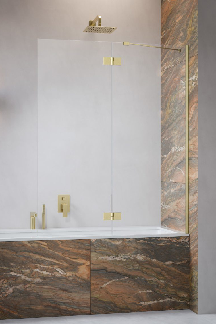 шторка на ванну radaway essenza brushed gold pnd ii 100x150 правая, стекла прозрачные, профиль брашированное золото