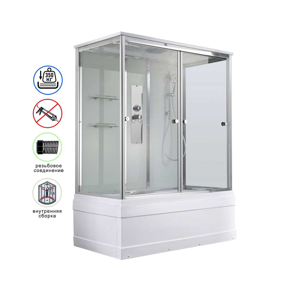 душевая кабина avacan v5017 ava 170x90 стандарт, стекла прозрачные, профиль хром