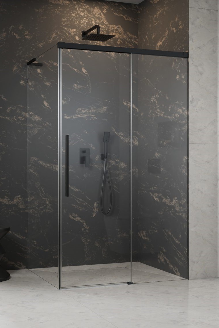 душевой уголок radaway idea 8 ql xl black kdj 100x90 правый, стекла прозрачные, профиль черный