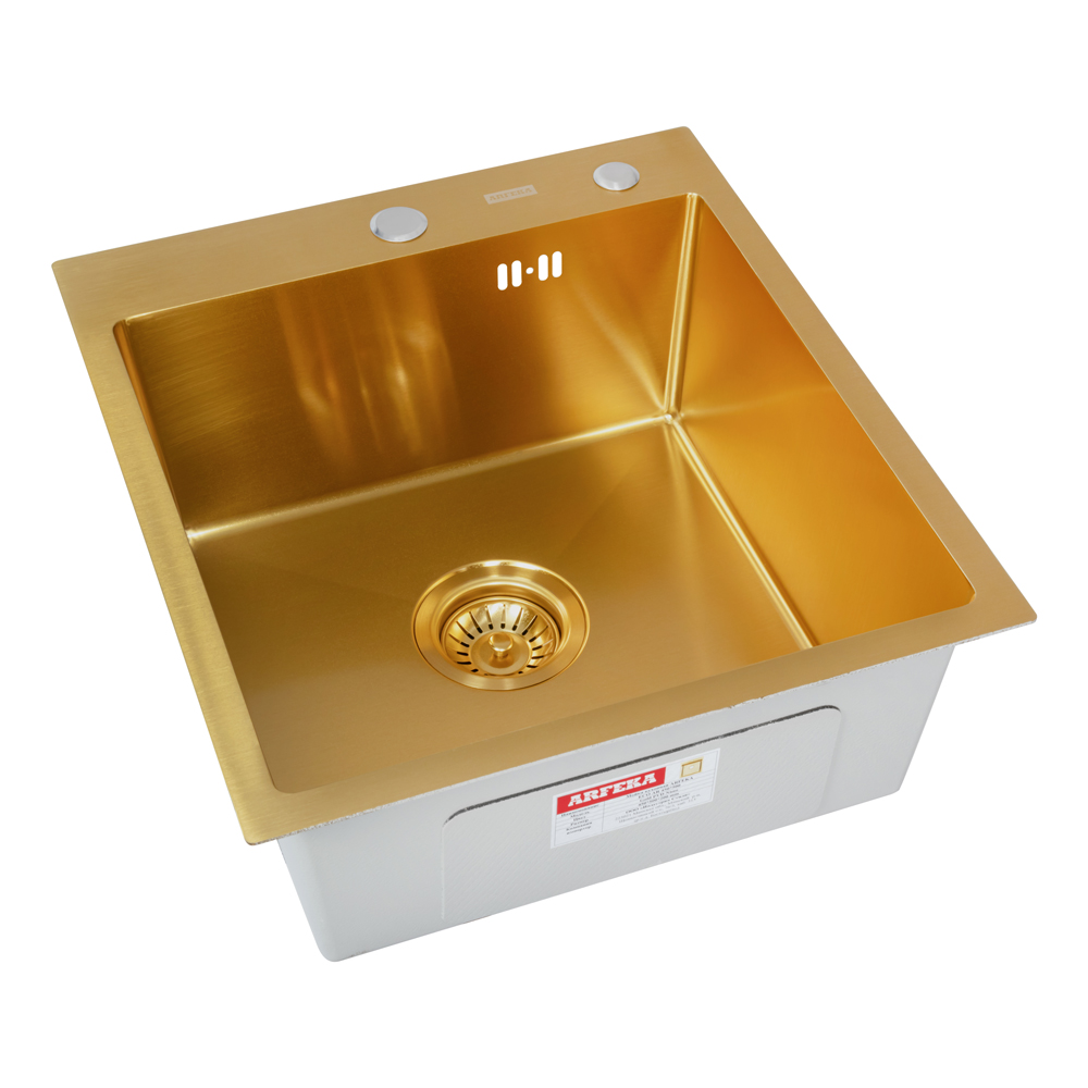 мойка кухонная arfeka eco ar 450x500 gold pvd nano, золото