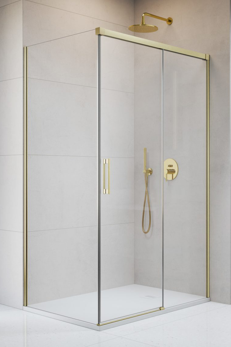 душевой уголок radaway idea 8 brushed gold kdj 120x110 правый, стекла прозрачные, профиль брашированное золото
