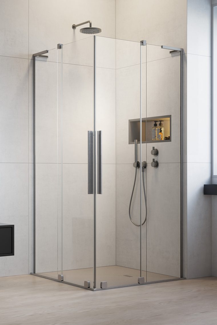 душевой уголок radaway furo sl brushed nickel kdd 90x80 стекла прозрачные, профиль брашированный никель