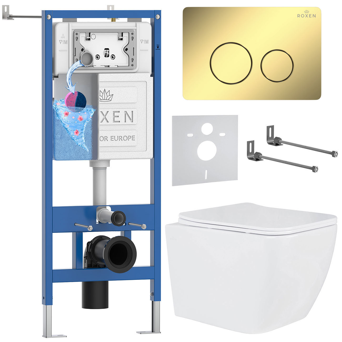 комплект инсталляции roxen 6 в 1 stounfix dual fresh 868469 клавиша золото