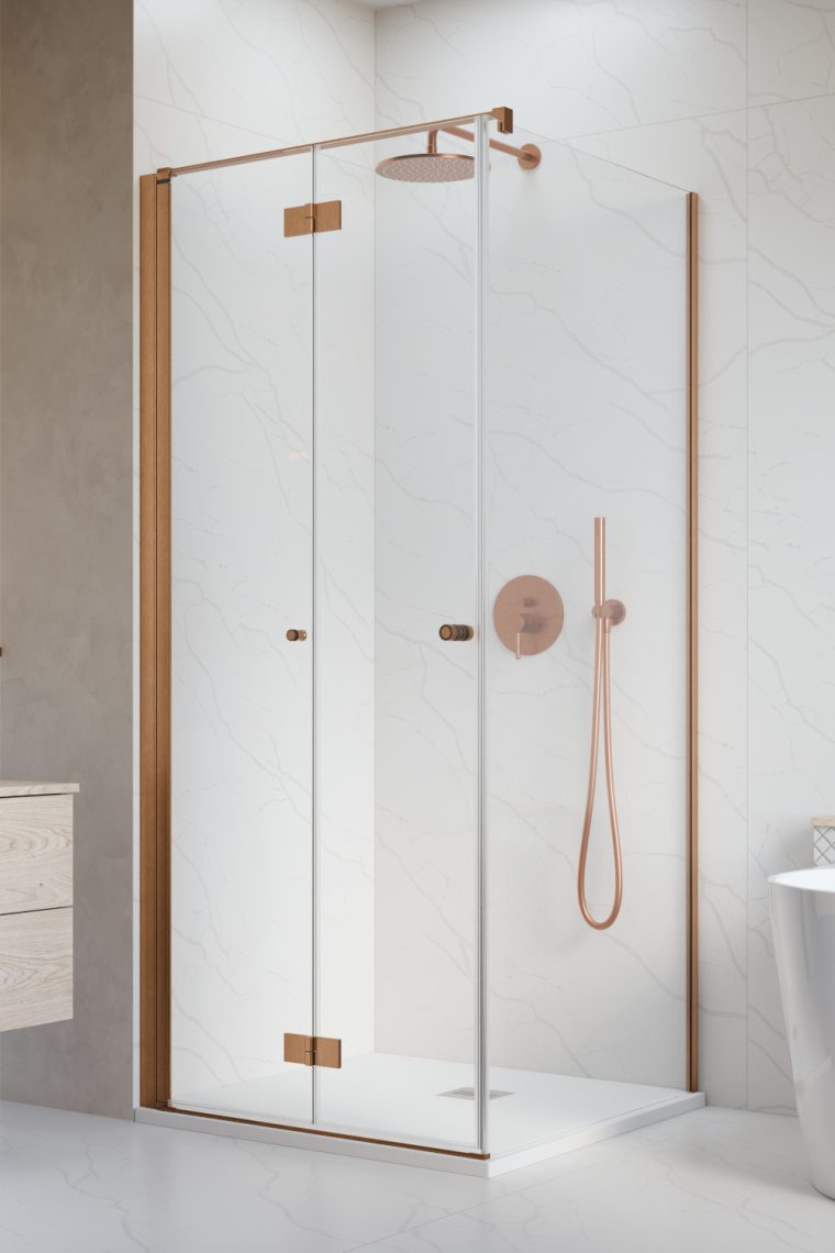душевой уголок radaway nes brushed copper kdj b 100x80 левый, стекла прозрачные, профиль брашированная медь