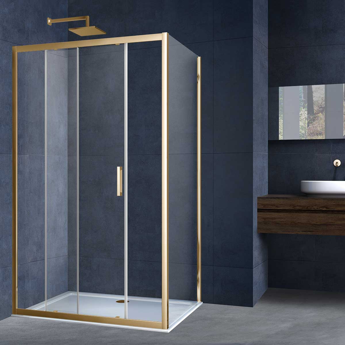 душевой уголок vincea alpha vsr-3al8014clg 140x80 стекла прозрачные, профиль брашированное золото
