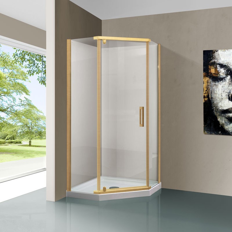 душевой уголок vincea stresa vsp-1s100clg 100x100 стекла прозрачные, профиль брашированное золото